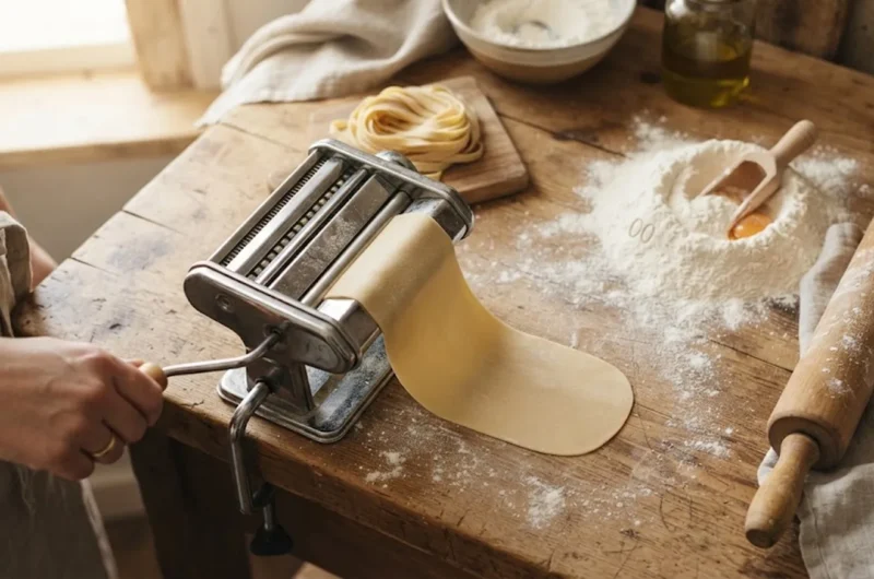 best pasta makers for home cooks — manual pasta machine rolling fresh dough