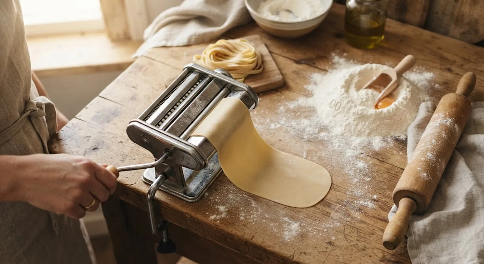best pasta makers for home cooks — manual pasta machine rolling fresh dough